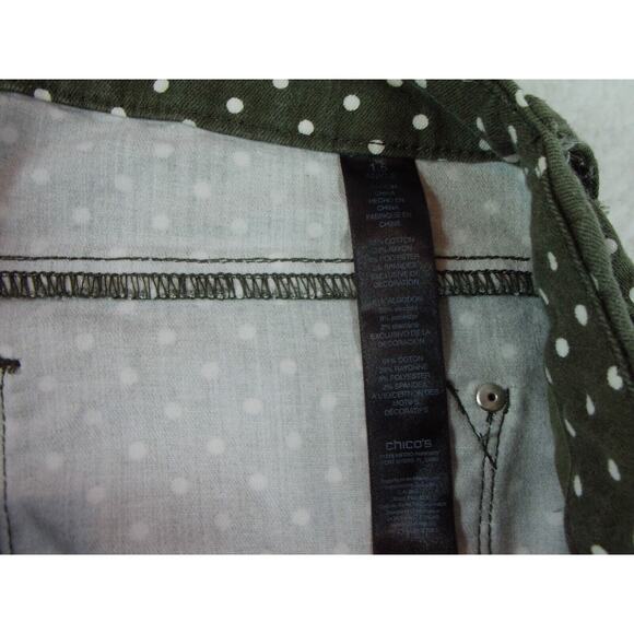 Chico's So Slimming Girlfriend Ankle Jean Sz 1.5 XS Moss Green White Polka Dots - Picture 3 of 10